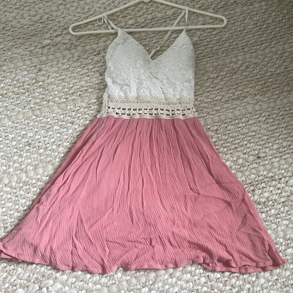 Pink and white lace dress, XS